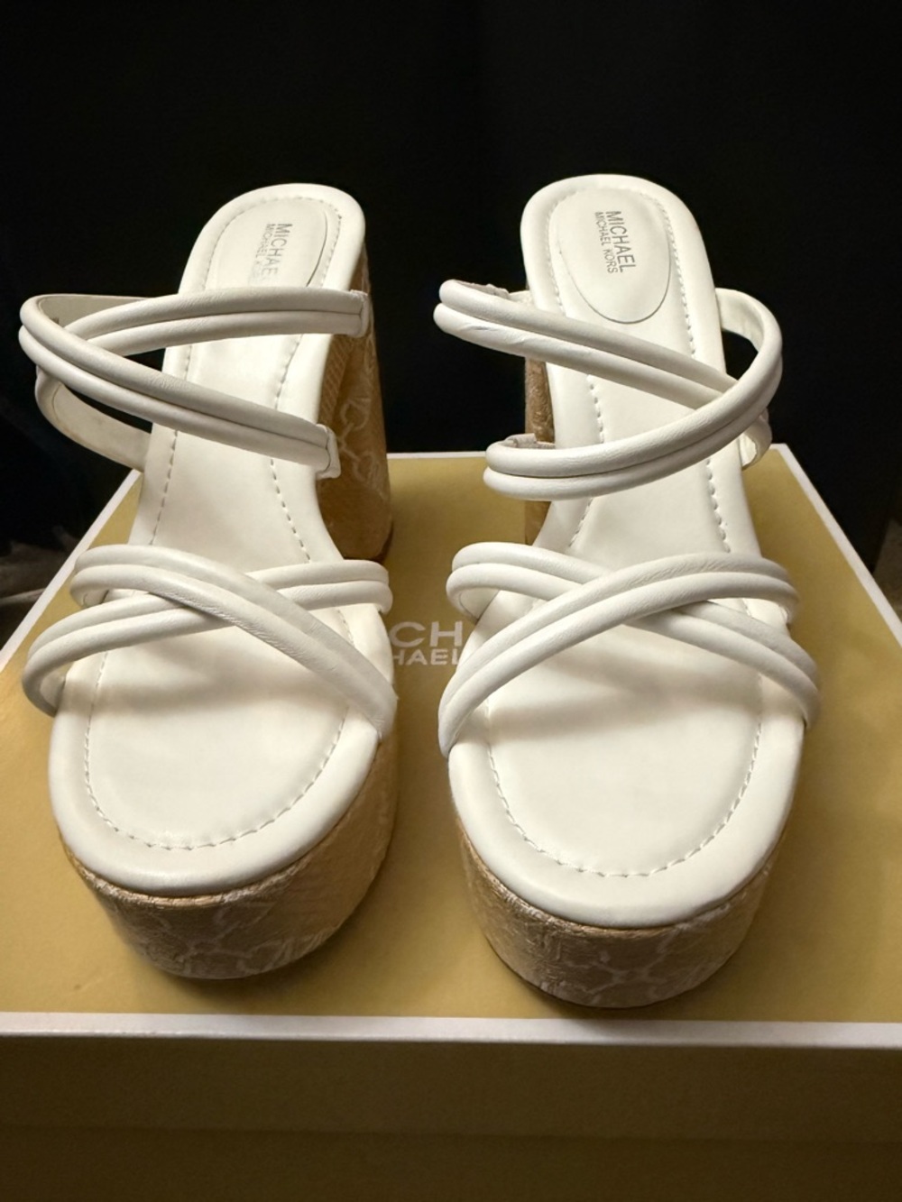 MICHAEL…Michael Kors White Multi-Strap Platform Wedge Sandals